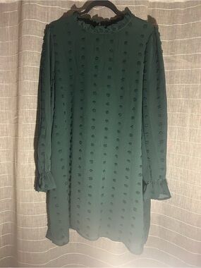 Women’s Textured Long-Sleeve Dress in Deep Green